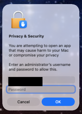 macOS administrator confirmation